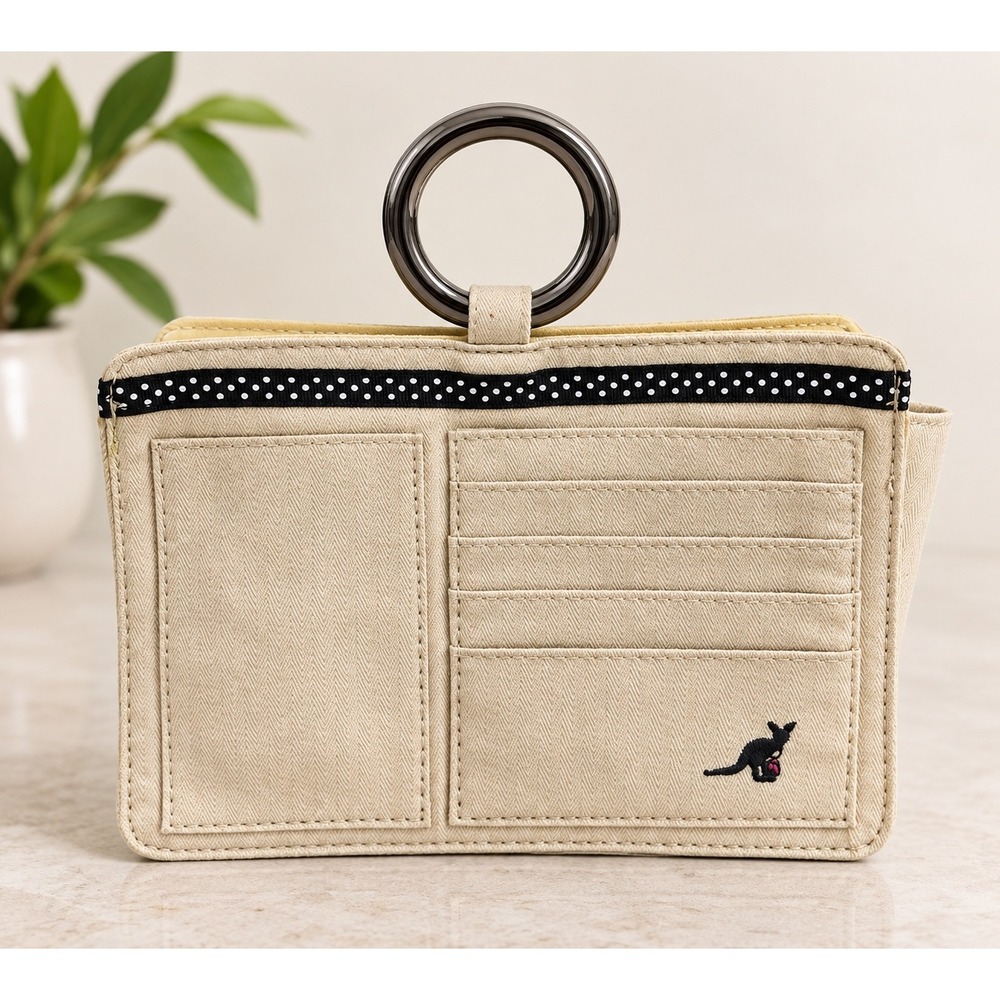 Pouchee Purse Organizer Insert Tan Herringbone Polka Dot Ring Handle Bag Liner